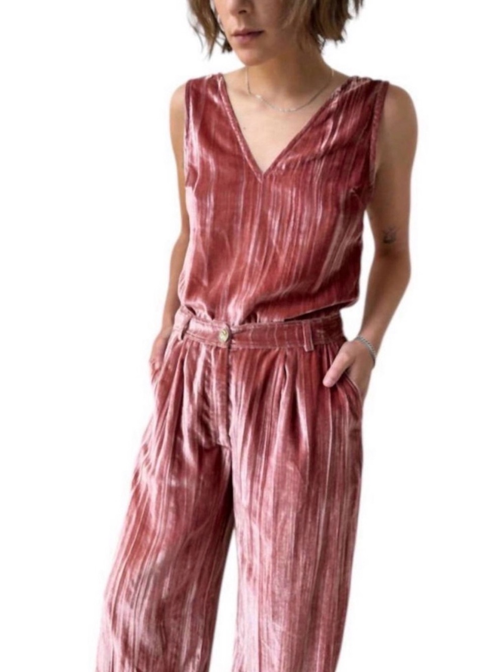 Nation LTD Ridley Velvet Wide Leg Pants Terracotta M MSRP $358